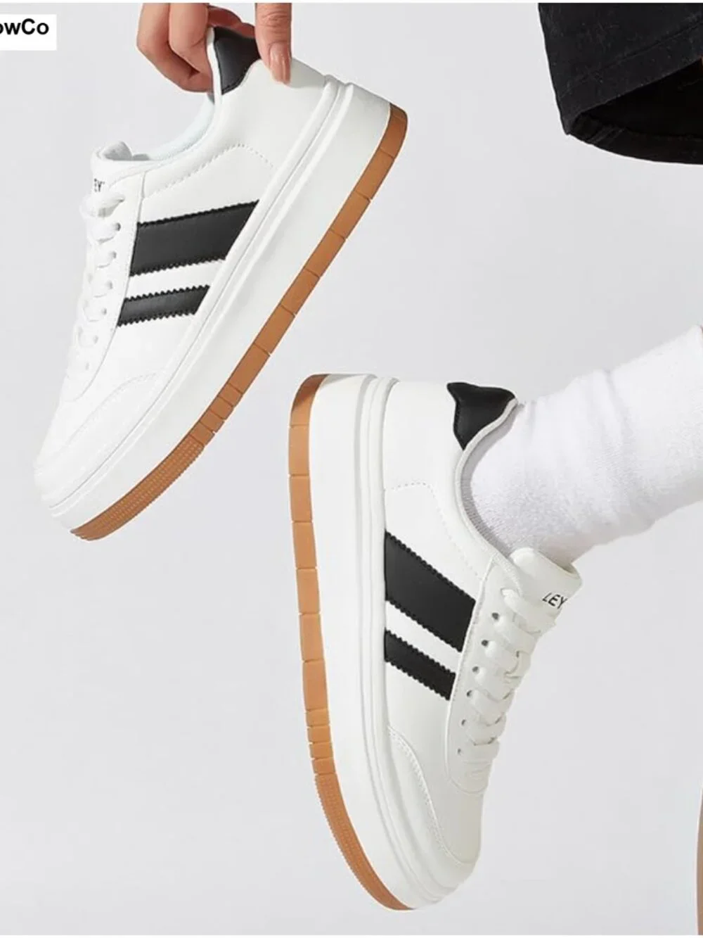 Classic Retro Platform Tennis Shoes - Lightweight Lace-Up Faux Leather